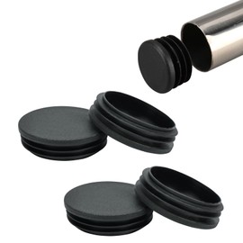 BOPOREAE 4 Pack 2-1/2" (63 mm) OD Ribbed Plastic Hole Plugs, Round Ribbed Metal Tubing End Caps, Glide Insert Furniture & Fence Finishing Plugs, Durable & Noise Reduction Plastic Pipe Plug, Black