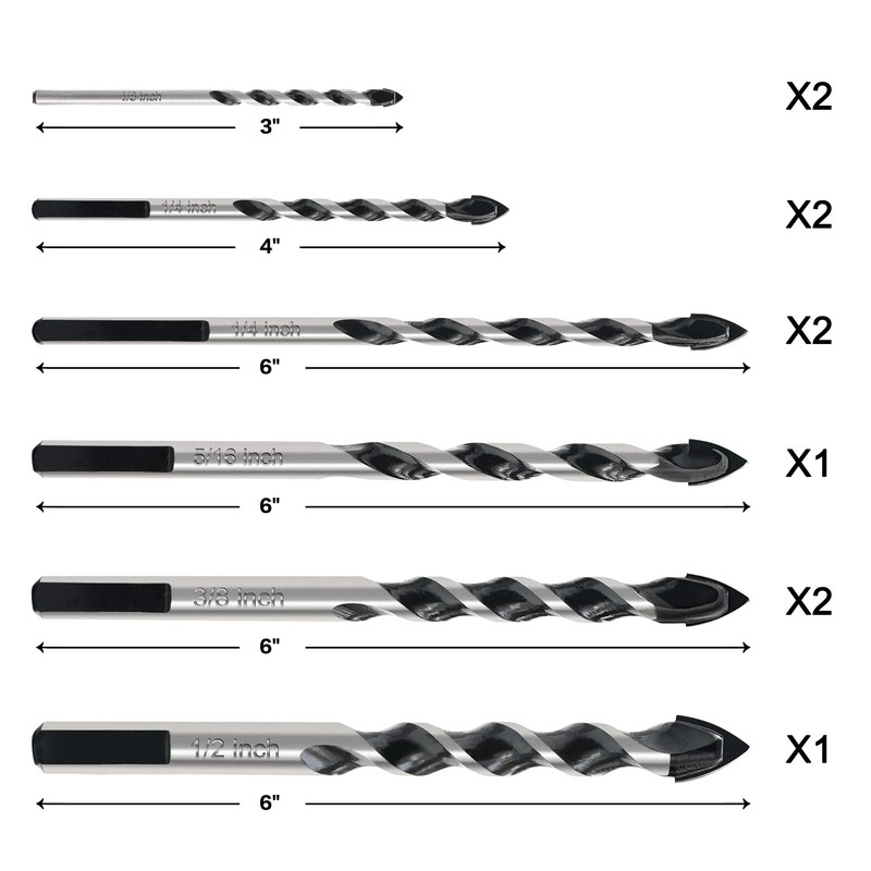 GMTOOLS 10pcs Masonry Drill Bits Set, 1/8 to 1/2" Concrete