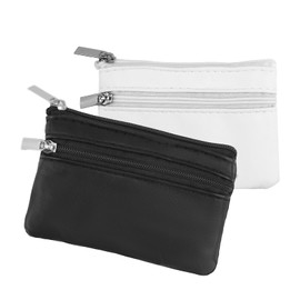 2 pieces leather key case, 11 x 8 cm, key bag, leather, faux leather, black, for men and women, car key case with zip compartment and key ring, Black+white, Modern