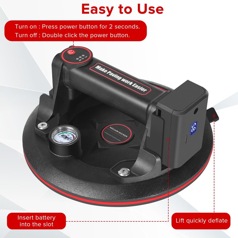 8" Electric Vacuum Suction Cups Lifter with Battery 3000mAh Max
