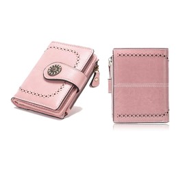 Women's Small Purse, Women's Genuine Leather, PU Leather Vintage Purse, Small Purse with RFID Blocking, Women's Purse with 5 Card Slots and 1 Zip, pink, Modern
