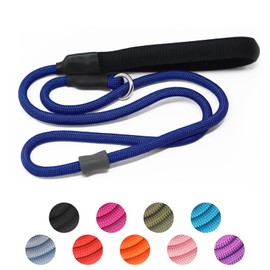 Strong Slip Rope Dog Training Leash (6ft) - Heavy Duty Durable Braided Nylon Lead with Rubber Stopper & Padded Handle - No Pull Walking for Medium Large Dogs (Dark Blue, 1/2" x 6ft)