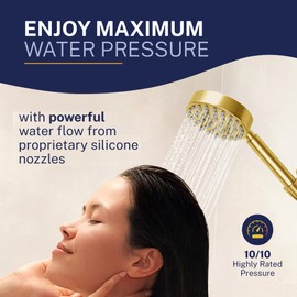 HammerHead Showers® Solid Metal Handheld Shower Head with Hose and Brass Holder - BRUSHED GOLD - 2.5 GPM High Pressure Shower Heads with Adjustable Shower Wand Bracket - 6ft Flexible Extension