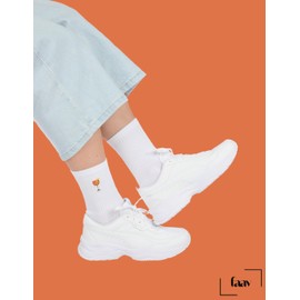 faav Women's Tennis Socks - Crew Socks Embroidery - Set of 3 - Drink Splash Croissant - Statement Socks - Breathable - Cotton, Life is good