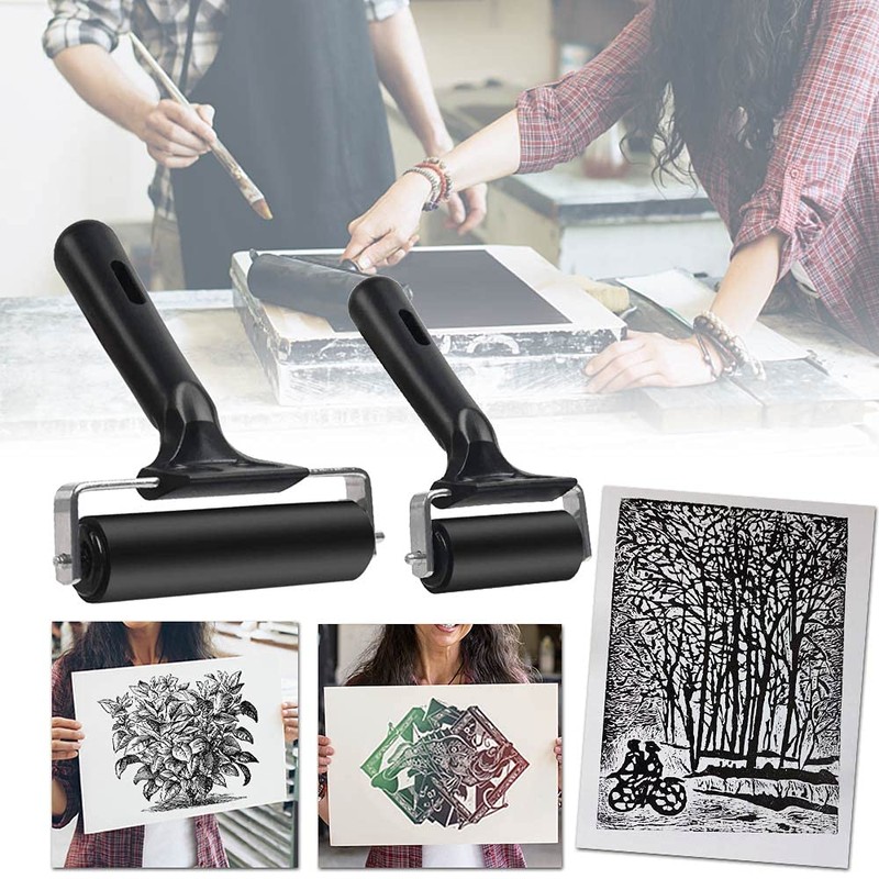 Rayong Pack of 2 Rubber Roller Brayer Roller Hard Rubber