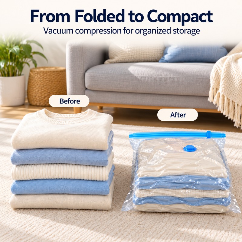 Vacuum Storage Bags for Clothing & Bedding – Transparent Compression