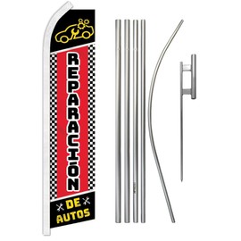 Reparacion De Autos Swooper Feather Flag & Pole Kit - Great for Auto Repair Shop Businesses