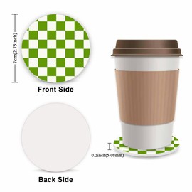 Green Checkered License Plate Frames 2 Pack 2 Holes Aluminum License Plate Cover with 2 Pcs Car Coasters and Screw and Black Screw Caps for Girl Women Men Gifts