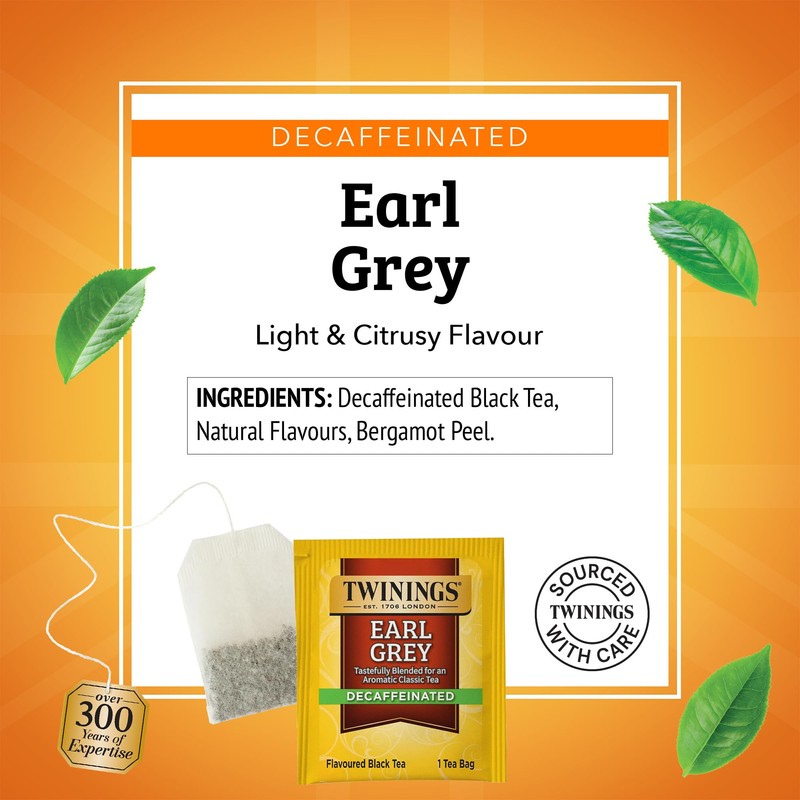 Twinings Decaffeinated Earl Grey Black Tea Individually Wrapped Bags, 20