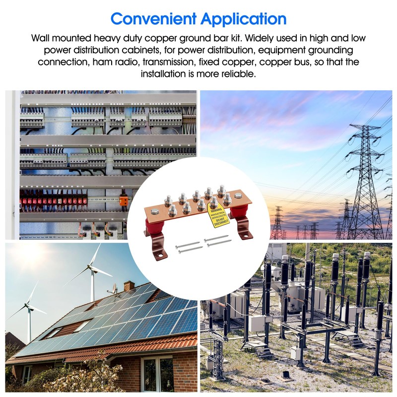 Copper Grounding Bar Kit - 7.8" Copper Bus Bar with