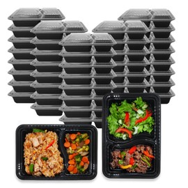 Klex 32 Oz, 150 Sets 2 Compartment Meal Prep Containers with Airtight Lids, BPA Free, Reusable Plastic Food Container, 32 oz, Rectangular, Black/Clear, 150 Sets