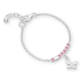 butterfly Girls Silver Bracelet 925 Silver Butterfly Pink Adjustable Length Ecological Packaging Birth Gift, Glass, Crystal