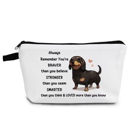 YULUENZE Dachshund Makeup Bag Puppy Present Small Organizer Bag You Are Stronger Smarter Than You Think Toiletry Zipper Pouch Dachshund Cosmetic Bag for Dachshund Lovers Dachshund Mom Women