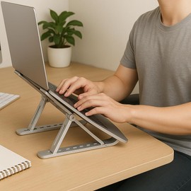 VerdeVida Laptop Stand, Portable Laptop Holder Computer Stand for Desk, Metal Foldable Laptop Riser with 6 Levels Height Adjustment, Compatible with MacBook, HP, Lenovo, Dell (Silver)