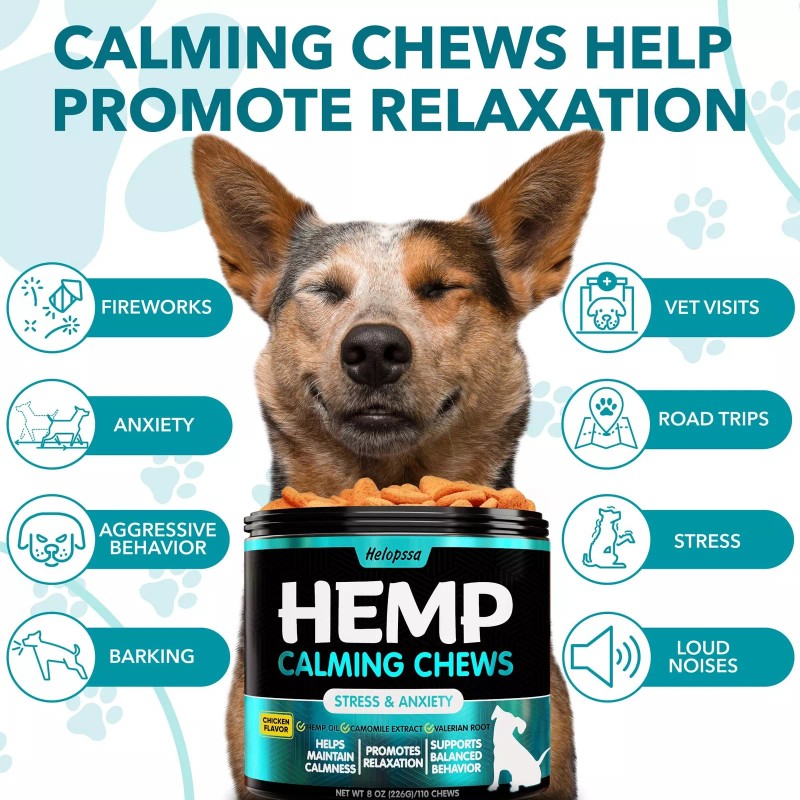 Helopssa Hemp Calming Chews for Dogs with Anxiety and Stress