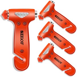 SZEOF 4 Packs Car Safety Hammer,Car Window Breaker with Seatbelt Cutter,Multifunctional Car Escape Tool for Family，Automotive Emergency Tools(Orange)…