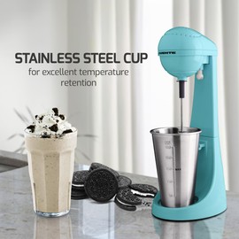 OVENTE Classic Milkshake Maker Machine with 2 Speed Setting, Safety Lock & 15.2 Ounce Stainless Steel Mixing Cup & Rod, Electric Drink Mixer Ideal for Malted Milk, Protein Shakes & More, Blue MS2070BL