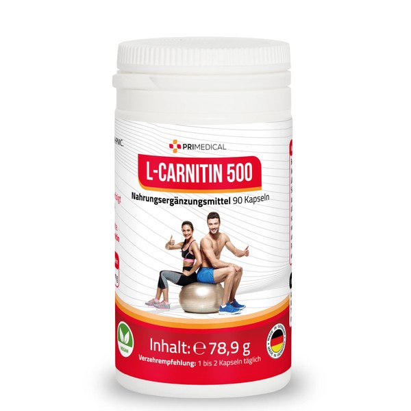 L-Carnitine Capsules High Dose 1000 mg per Daily Serving Vegan Primedical, 1 x 90 Capsules