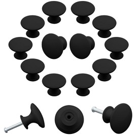 Unlorspy 12 Pcs Matte Black Round Kitchen Cabinet Knobs, 30mm/1.18 inch Dia Metal Dresser Knobs Round Pulls Handles Knobs with Screws for Dresser Drawers