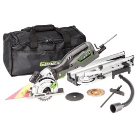 Genesis GPCS535CK 5.8 Amp 3 1/2” Control Grip Plunge Compact Circular Saw Kit with Laser, Miter Base, 3 Assorted Blades, Vacuum Adapter Hose, Rip Guide and Carrying Bag