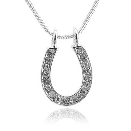 Spinningdaisy Silver Plated Crystal Trendy Horseshoe Necklace Clear