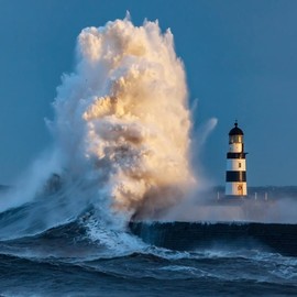 Abacus Cards General Male Blank/Birthday Card - Big Waves at Seaham Harbour Lighthouse - Eco-Friendly & Recyclable - From the BBC Countryfile Range