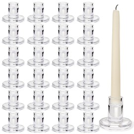 24PCS Taper Candle Holders Bulk,Clear Glass Candlestick Holders,Heat-Resistant Glass Candle Holder for Table Centerpieces, Wedding,Dinner Party and Home Decor