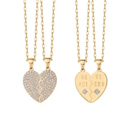 PAVOI 14K Yellow Gold Plated Friendship Heart Pendant Necklace Set for Women | Two Gifting Best Friend Matching Pendant Necklaces