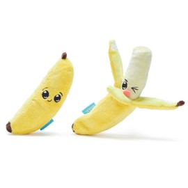 Barkbox Dog Toy 2 in 1 Interactive, Plush Exterior with Squeaker & Crinkle Material, Tearable Dog Toy with Squeaky Spikey Ball Inside, Ideal for Toy Destroyers - Go Bananas, Small