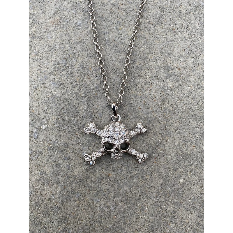 Skull Necklace Orb Saturn NANA Gothic Silver Rhinestone Crossbones Pendant