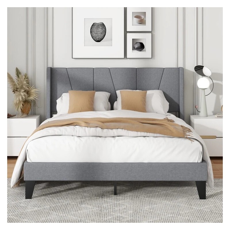 COSTWAY Queen Size Platform Bed Frame Heavy Duty w/Wingback Headboard