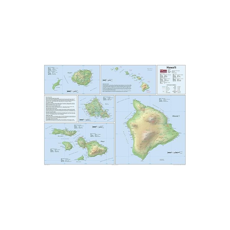 Hawaii Physical State Map - 23.3 x 16.5 Inches -
