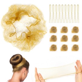 Blonde Ballet Bun Hair Net Set for Girls and Women - 20 Elastic Mesh Invisible Hairnets with U-Shaped Pins for Dance | Sliverdew