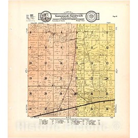 Historic 1929 Wall Map - Atlas and plat Book of De Kalb County, Illinois - Map of Somonauk-Sandwich De Kalb County, Illinois 16in x 18in