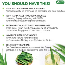 FreshDrinkUS, Premium 4.5oz Natural Pandan Leaves Dried, 100% Pure Dried Pandan Leaves, Pandan Leaf Tea, No Additives, No Caffeine, Vegan