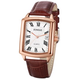 Men Watches Square Leather Seiko Watch Waterproof Quartz Watch Leather Strap Rectangle Dial Men Watches Roman Numerals Cool Business Daily Black, Braun, Classic