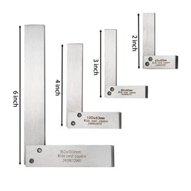 Suwimut Machinist Square Set 2, 3, 4, 6 Inch, Mechanical Engineer Hardened Steel High Precision Square, 90 Degree Wide Base Square Tool L-Type Right Angle Ruler Tool for Woodworking