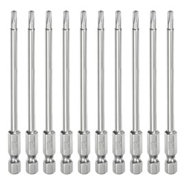 sourcing map 10pcs T15 Security Torx Bit 1/4" Hex Shank 4" Long S2 Steel Magnetic Tamper Resistant Star Bits Screwdriver Torx Head with Hole for Driver Drill Bits Remove Fastening Screws