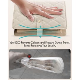 Vlando Travel Jewellery Organiser, Foldable Jewellery Storage Book, Jewellery Case Ring Binder with 5pcs Velvet Jewellery Pouches Bag for Necklace, Earring, Bracelets, Ring, Brooches(White)