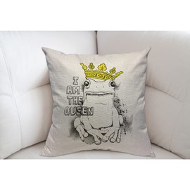 Mugod I Am The Queen Frog Cushion Cover Throw Pillow Covers Frog Wearing Yellow Crown on White Background Pillow Case for Men Women Decorative Home Sofa Chair Couch 45x45cm/18x18 Inch