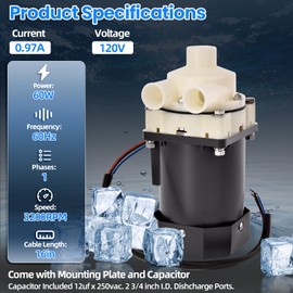 Farpida S-0731 Ice Machine Motor Fits for Hoshizaki Ice Maker KM-901 KM-1100 KM-1340, 120V/ 60W, Water Pump Motor with 16in Cable & Plug, Replace S-0731, HOSS-0731, 212797A01, 215693A01, 215693A02
