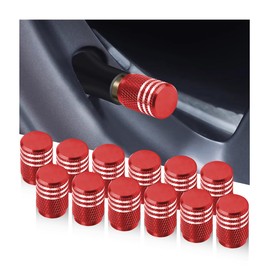 Adunsiaoto Pack of 12 Car Valve Caps Cover, Car Valve Aluminium Caps, Valve Caps Corrosion Resistant, Tyre Valve Dust Caps, Universal Replacement Vans (Red)