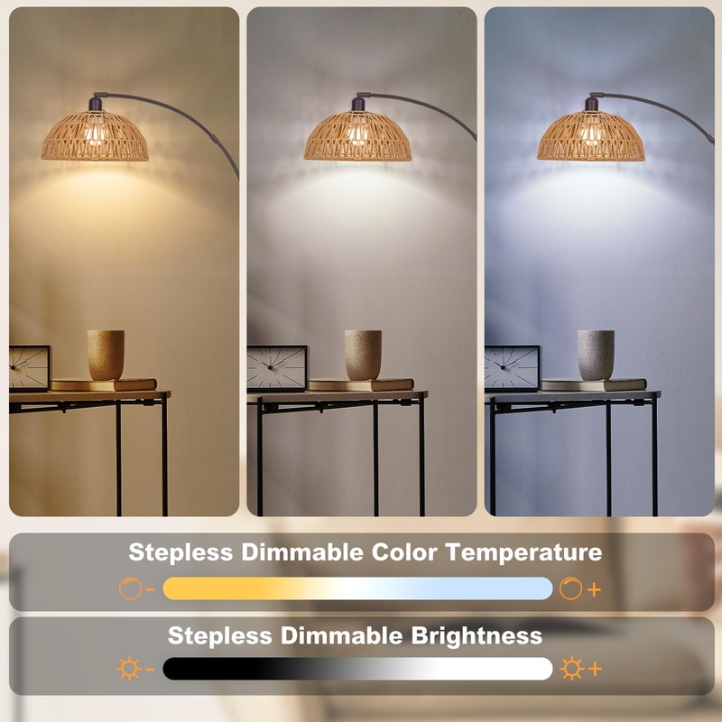 Boho Floor Lamp with Remote- Arc Tall Lamps, Bronze Floor