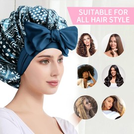 YENTEN Satin Bonnet, Silk Sleep Bonnets for Women, Adjustable Satin Night Sleeping Cap Soft Elastic Band Silk Bonnets for Sleeping, Hair Bonnet with Tie Band for Curly Hair Braid Women Green