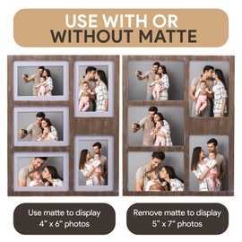 GLM 4x6 or 5x7 Collage Picture Frames for Wall, Holds 5 Photos, Rustic Photo Collage Frame with Glass and Mat, 5x7 Picture Frame Collage or 4x6 Picture Frame Collage, Farmhouse Picture Frames Collage Wall Decor (Brown)