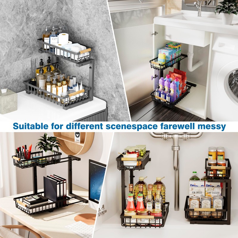 BXINREDA Under Sink Organizers and Storage, 2 Tier Slide Out