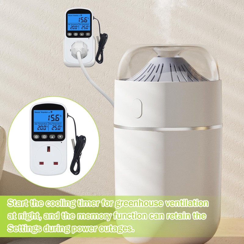 PRITOK Thermostat Plug Socket with 1.7m Sensor: Digital Temperature Controller