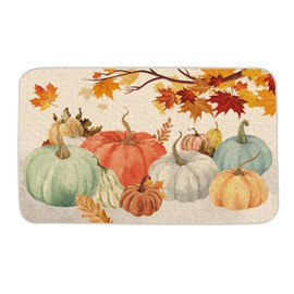 ONWAY Fall Door Mat Pumpkin Leaves Autumn Thanksgiving Decorative Doormat Farmhouse Low-Profile Floor Rug Switch Mat for Home Indoor Outdoor 17.5 x 29 Inch