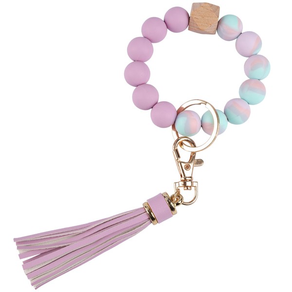 GIEMSON Silicone Key Ring Bracelets Wristlet Keychain Car Beaded Key