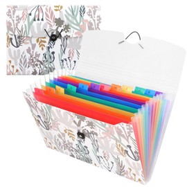 Uquelic 13 Pockets Expanding File Folder with Labels, A4 File Organizer, Floral Printed Accordion Folder, School Office Supplies (Seaweed Print)